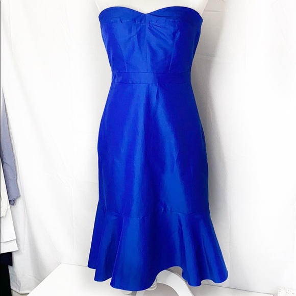 J.Crew Strapless Blue ruffle hem dress4P - Picture 3 of 8